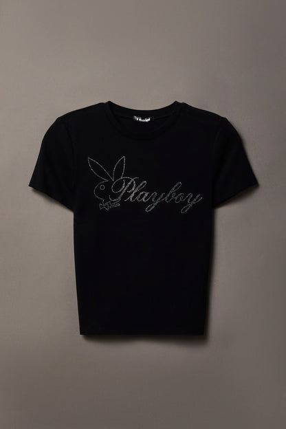 Soft Contour Playboy Rhinestone T-Shirt