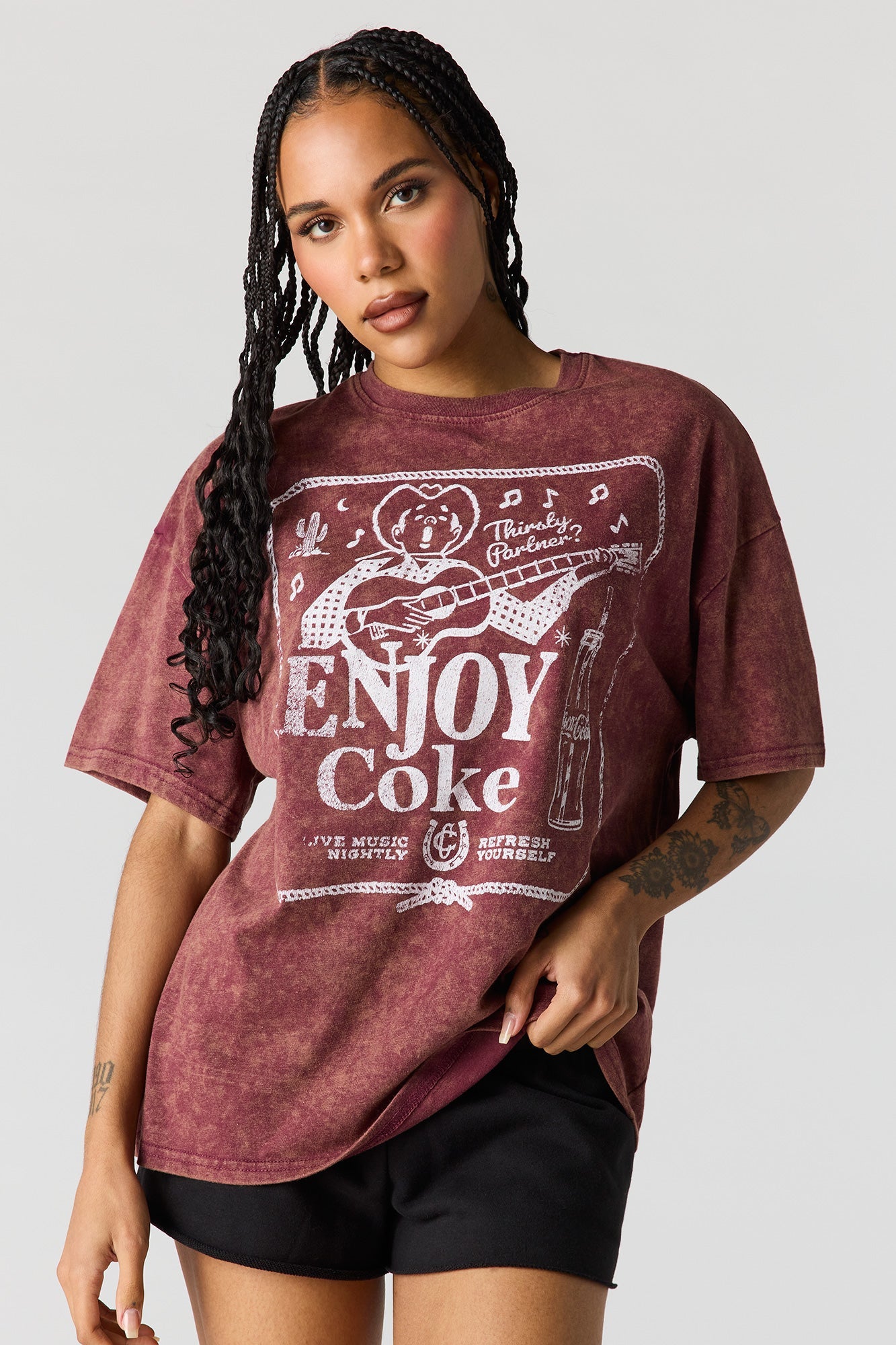 Oversized Coca-Cola Graphic Washed T-Shirt