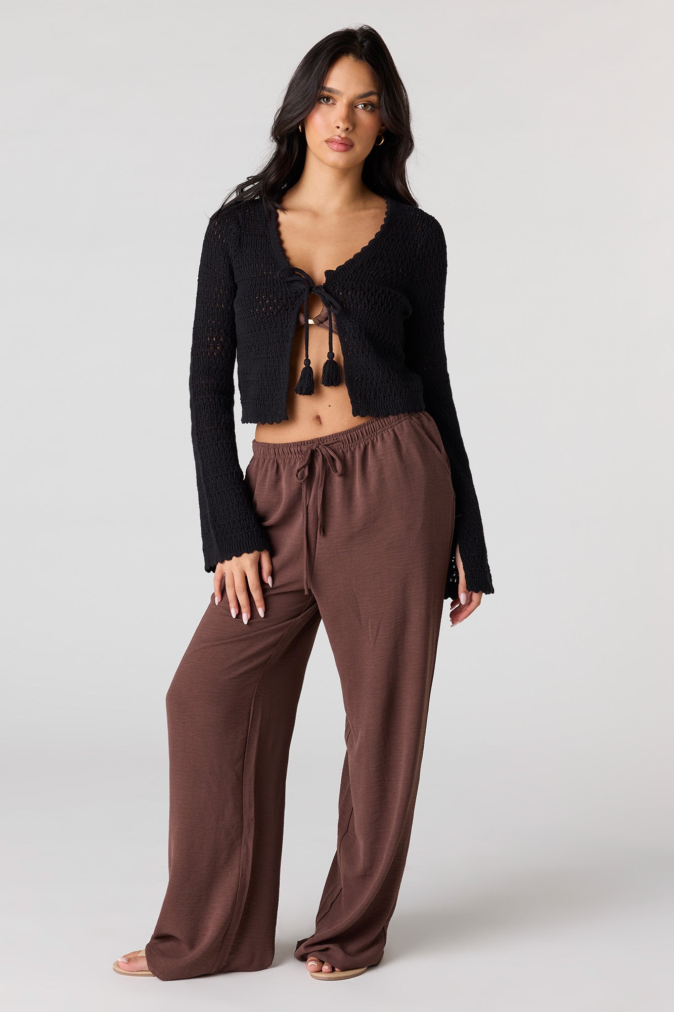 Crochet Tie-Front Swim Cover Up Top