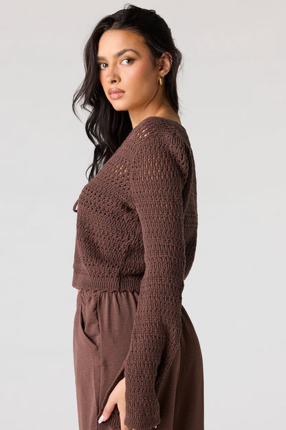 Crochet Tie-Front Swim Cover Up Top