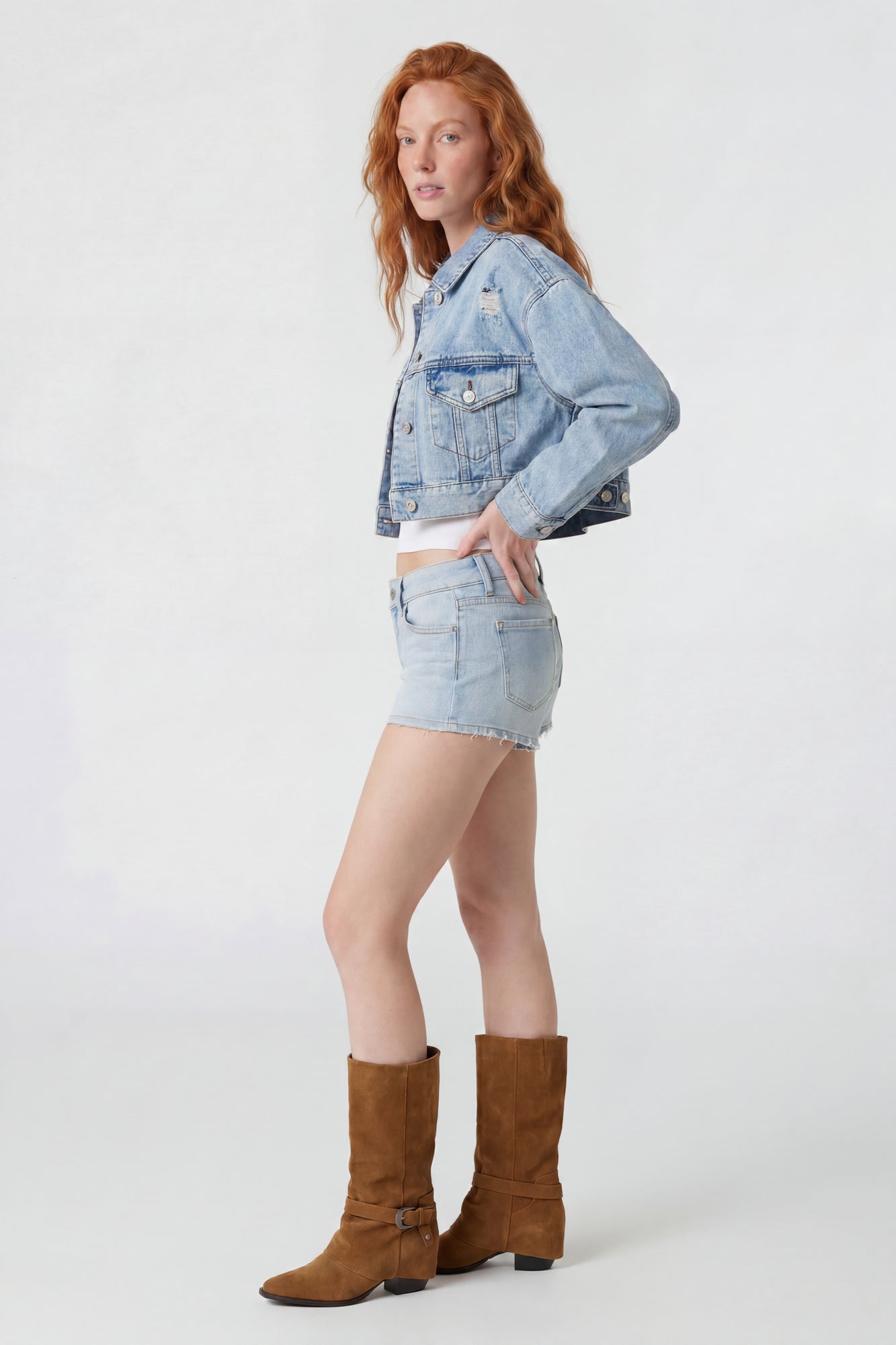 Ripped Cropped Denim Jacket