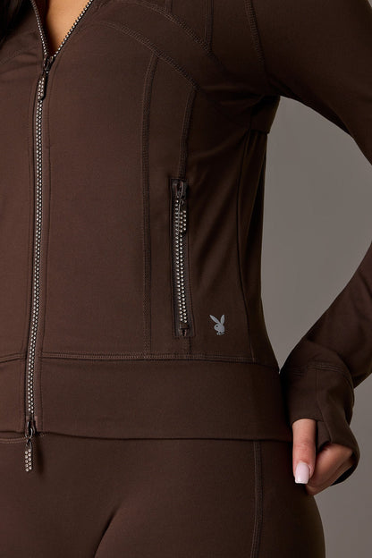 Playboy High Density Rhinestone 2 Way Zip Jacket