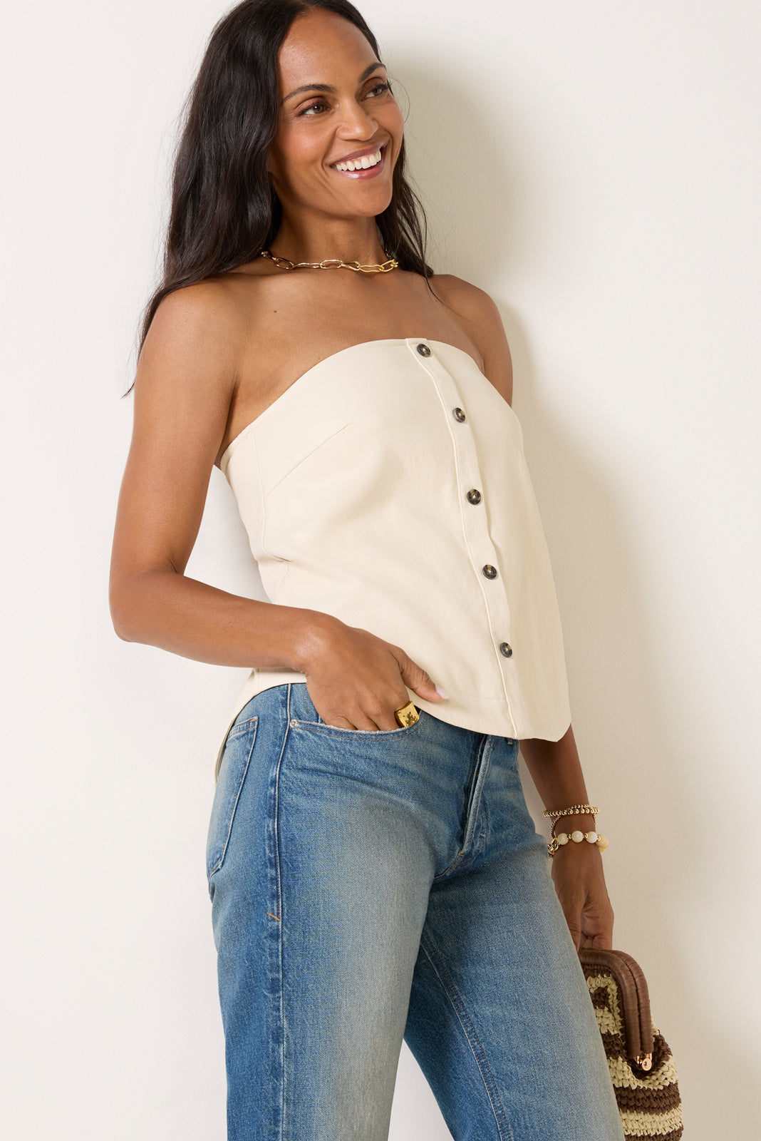 Benson Faux Leather Strapless Top