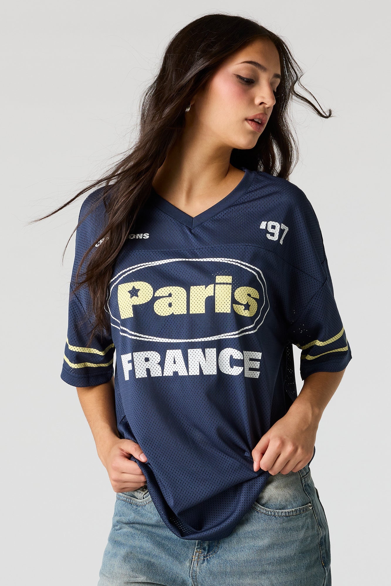 Mesh Graphic V-Neck Jersey