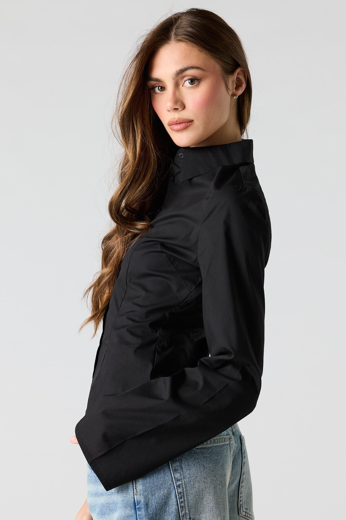Fitted Bell Sleeve Button-Up Top