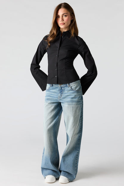 Fitted Bell Sleeve Button-Up Top