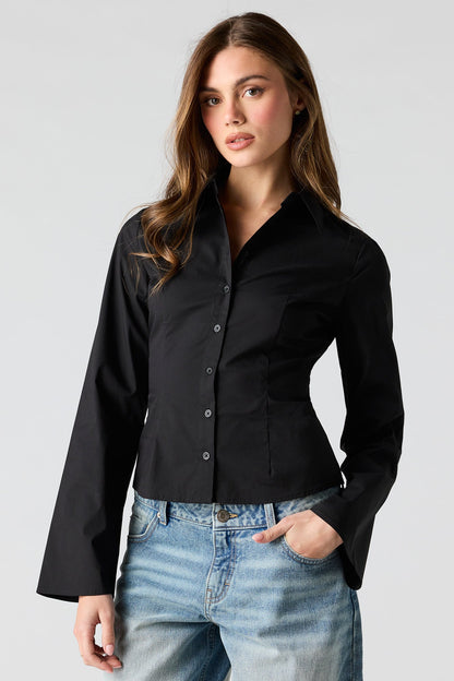 Fitted Bell Sleeve Button-Up Top