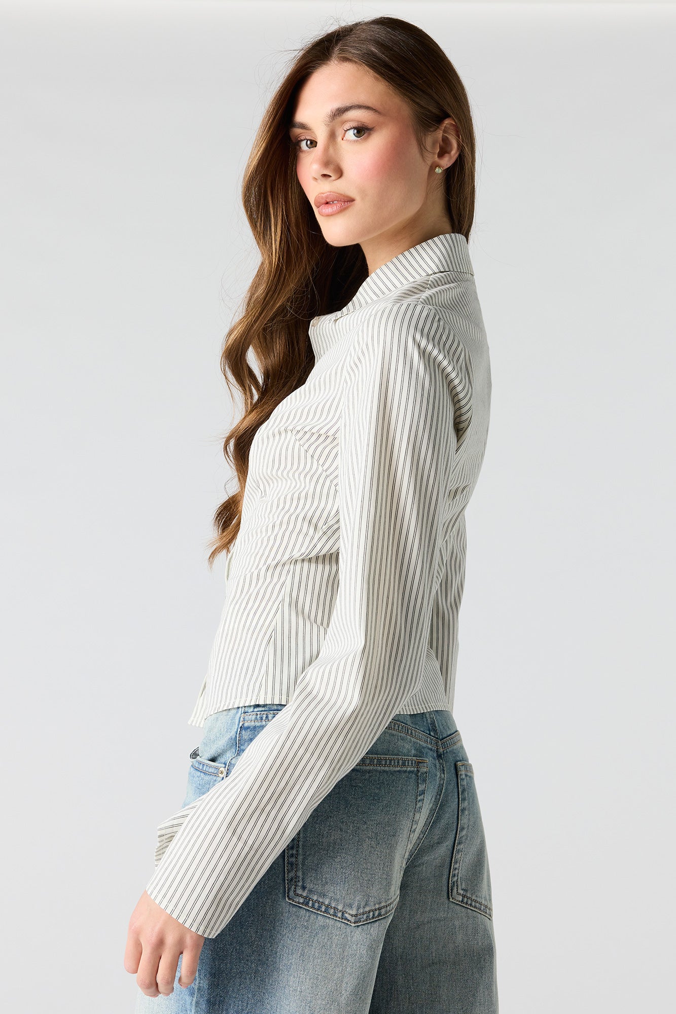 Fitted Bell Sleeve Button-Up Top