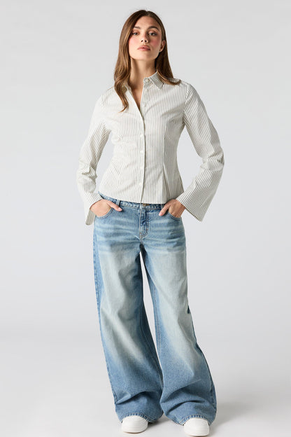 Fitted Bell Sleeve Button-Up Top