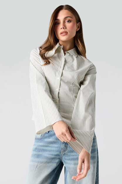 Fitted Bell Sleeve Button-Up Top