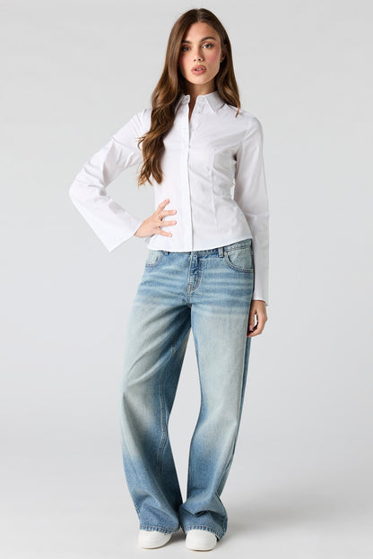 Fitted Bell Sleeve Button-Up Top