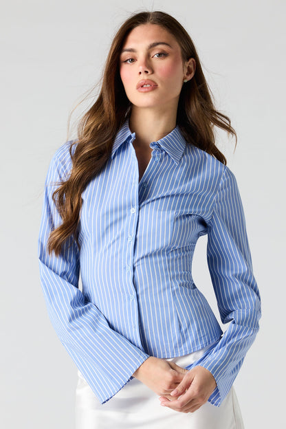 Fitted Bell Sleeve Button-Up Top