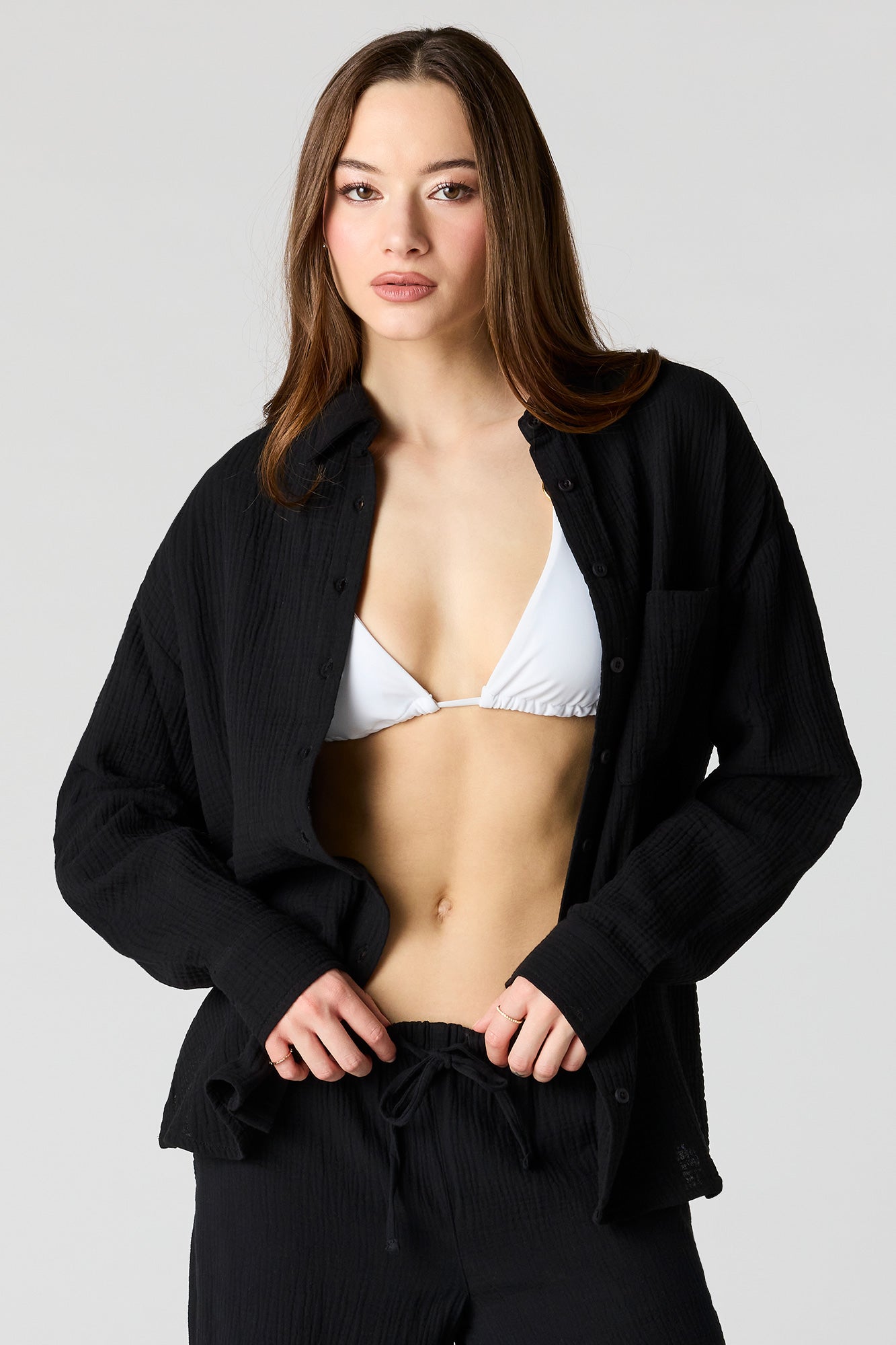 Textured Oversized Button-Up Top