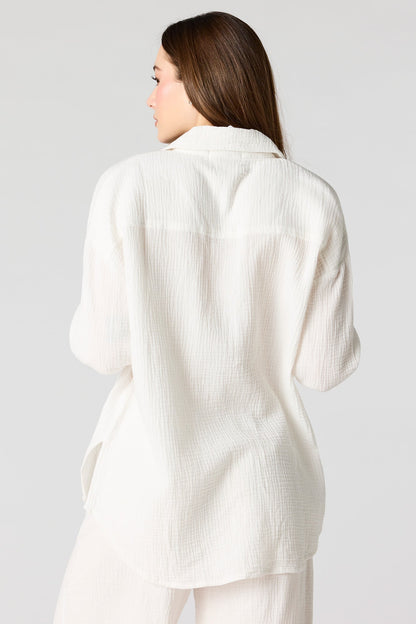 Textured Oversized Button-Up Top