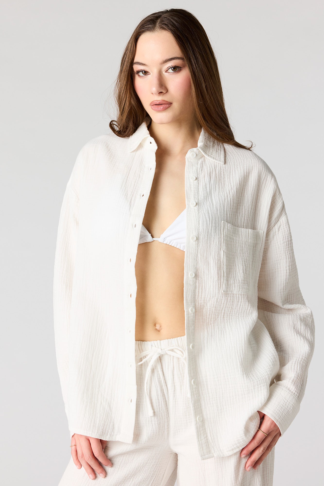 Textured Oversized Button-Up Top