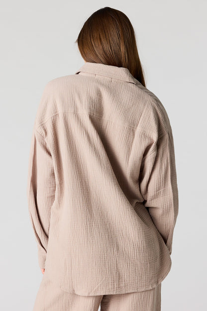 Textured Oversized Button-Up Top