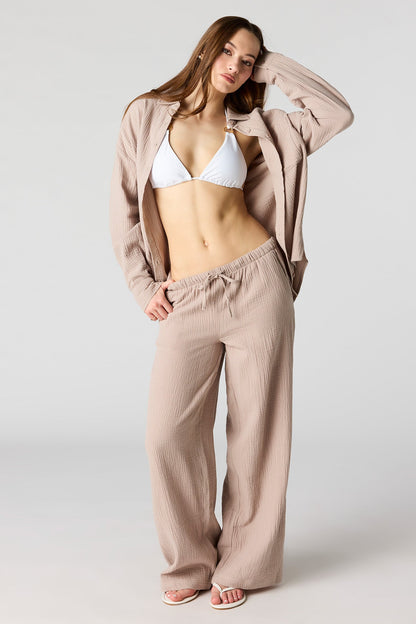Textured Oversized Button-Up Top