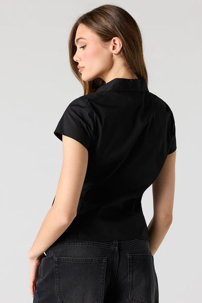 Fitted Short Sleeve Button-Up Top