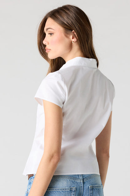 Fitted Short Sleeve Button-Up Top