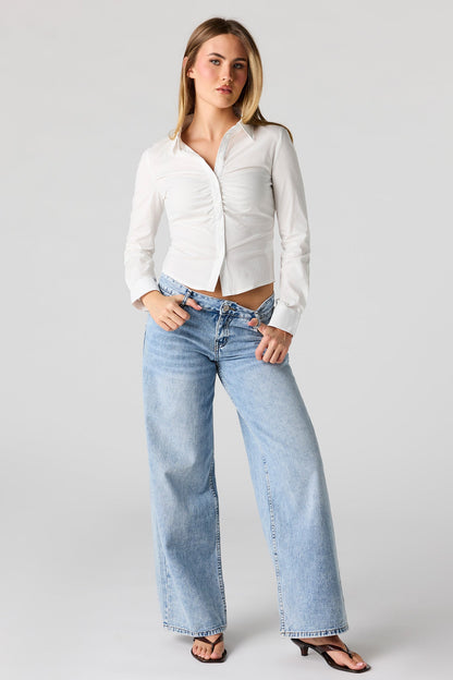 Long Sleeve Cinched Button-Up Top
