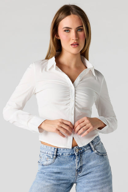 Long Sleeve Cinched Button-Up Top