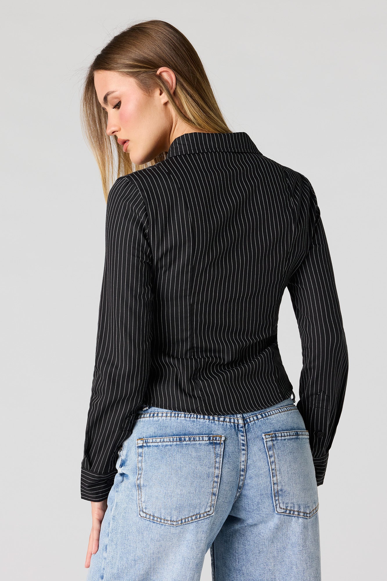Long Sleeve Cinched Button-Up Top