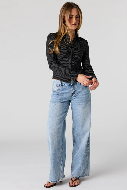 Long Sleeve Cinched Button-Up Top