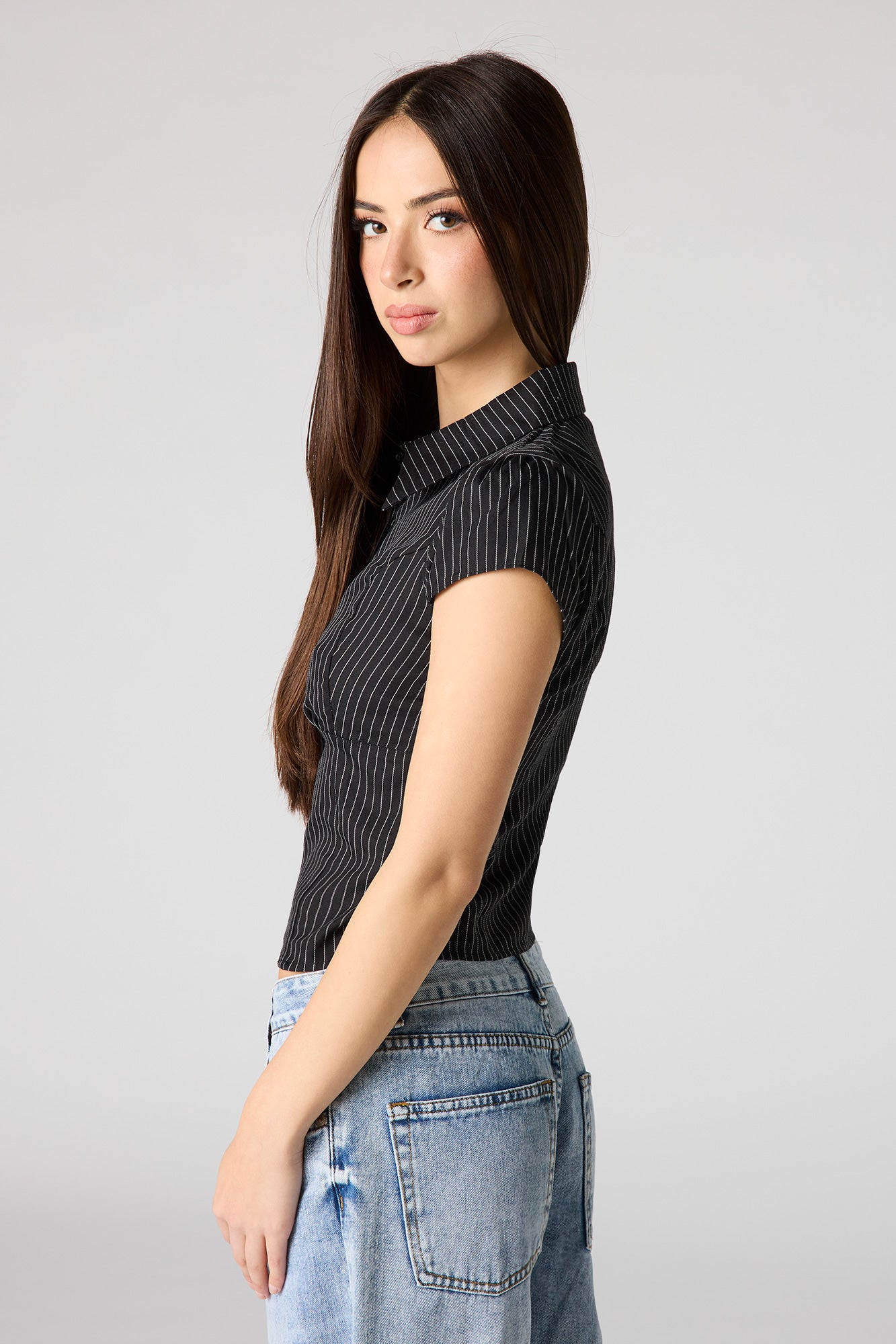Button-Up Fitted Collared Top