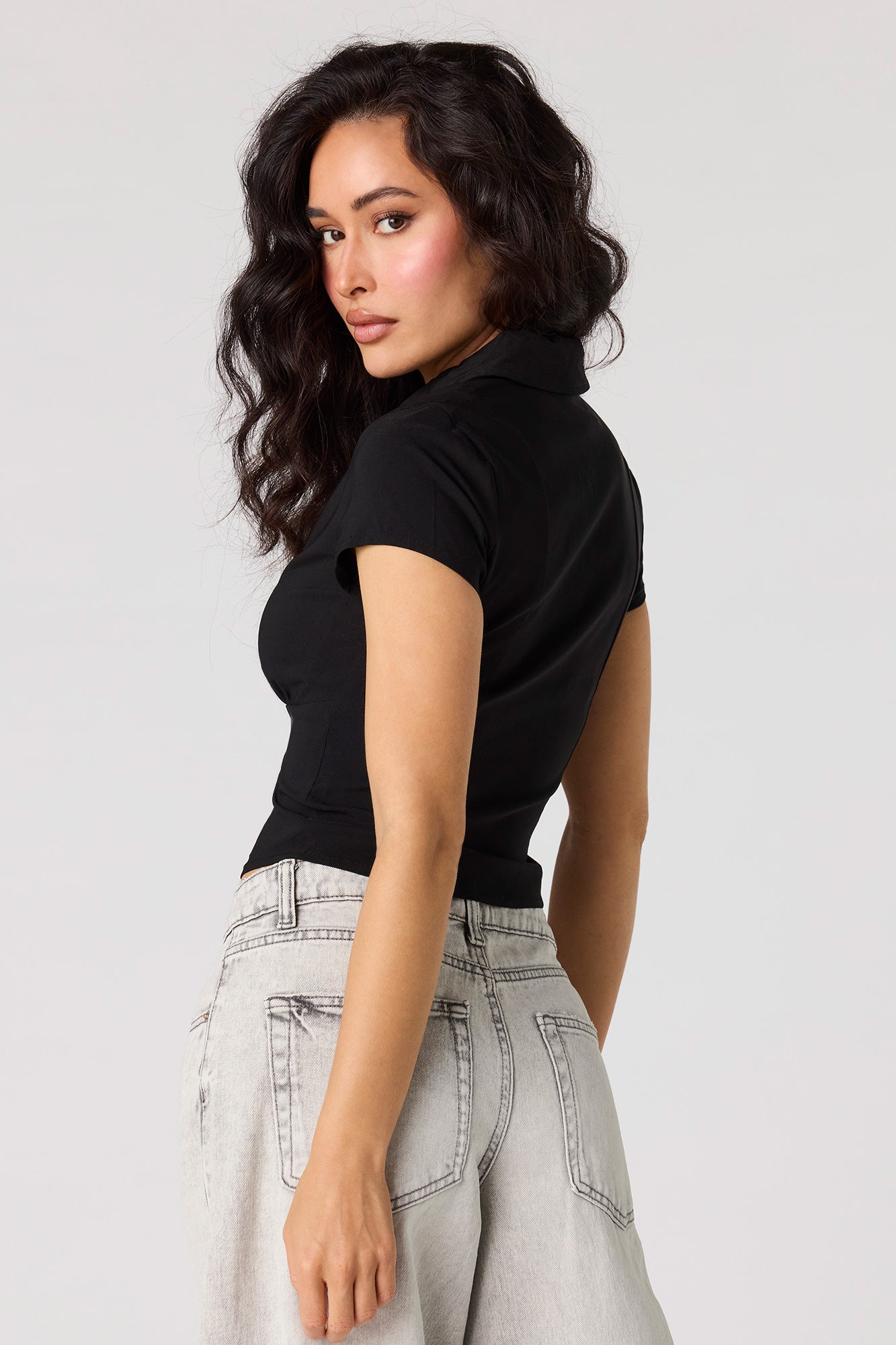 2-Way Zip-Up Collared Corset Top