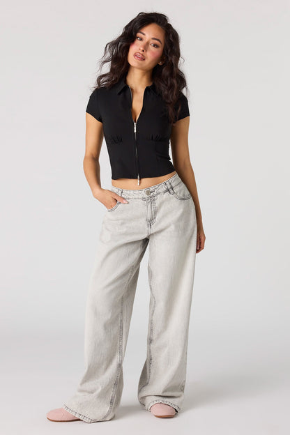 2-Way Zip-Up Collared Corset Top