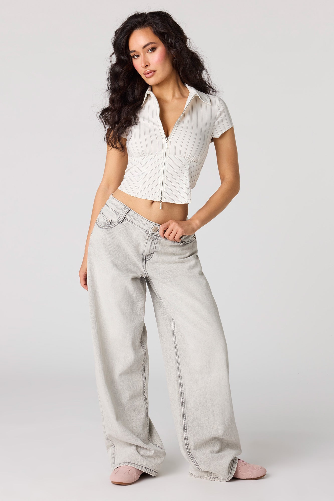 2-Way Zip-Up Collared Corset Top