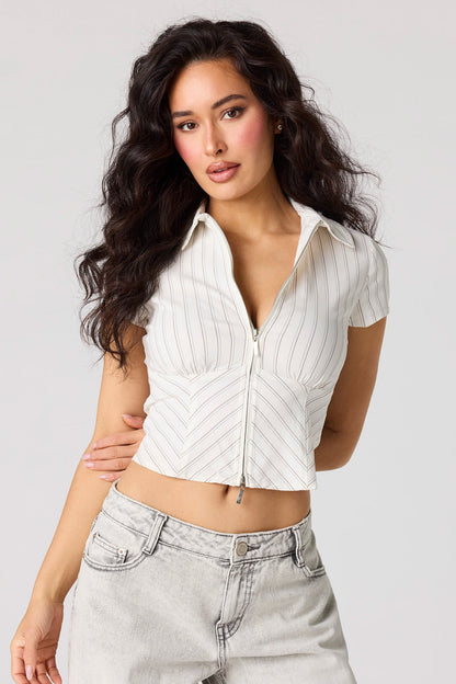 2-Way Zip-Up Collared Corset Top