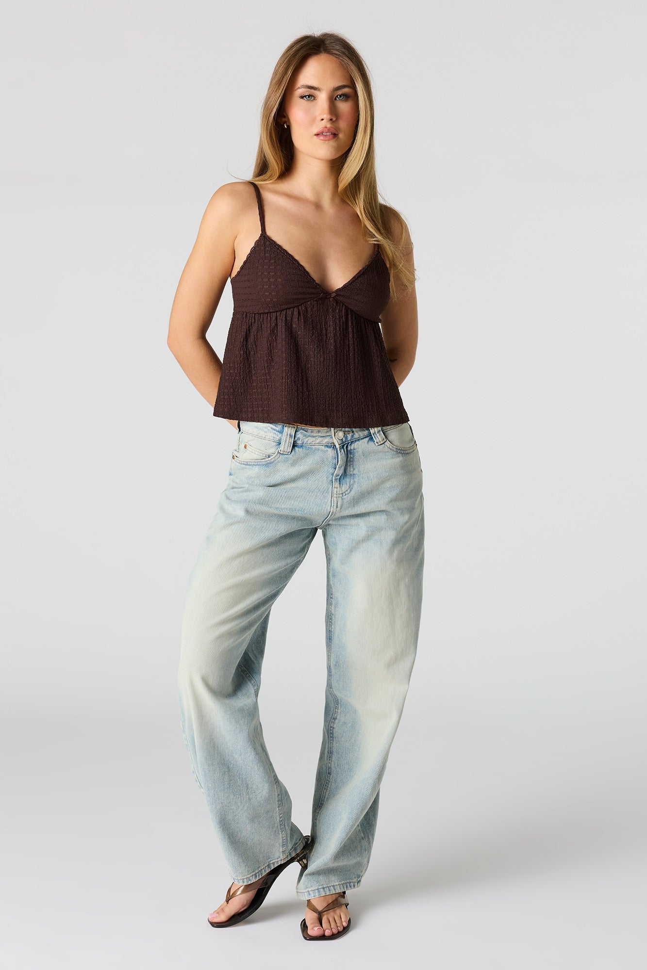 Textured V-Neck Babydoll Tank