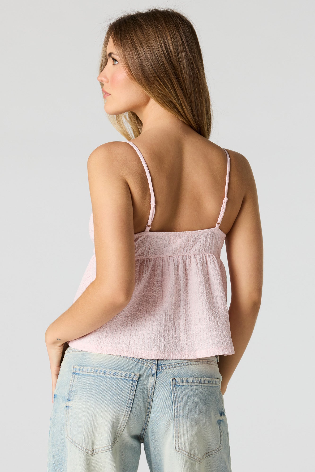 Textured V-Neck Babydoll Tank