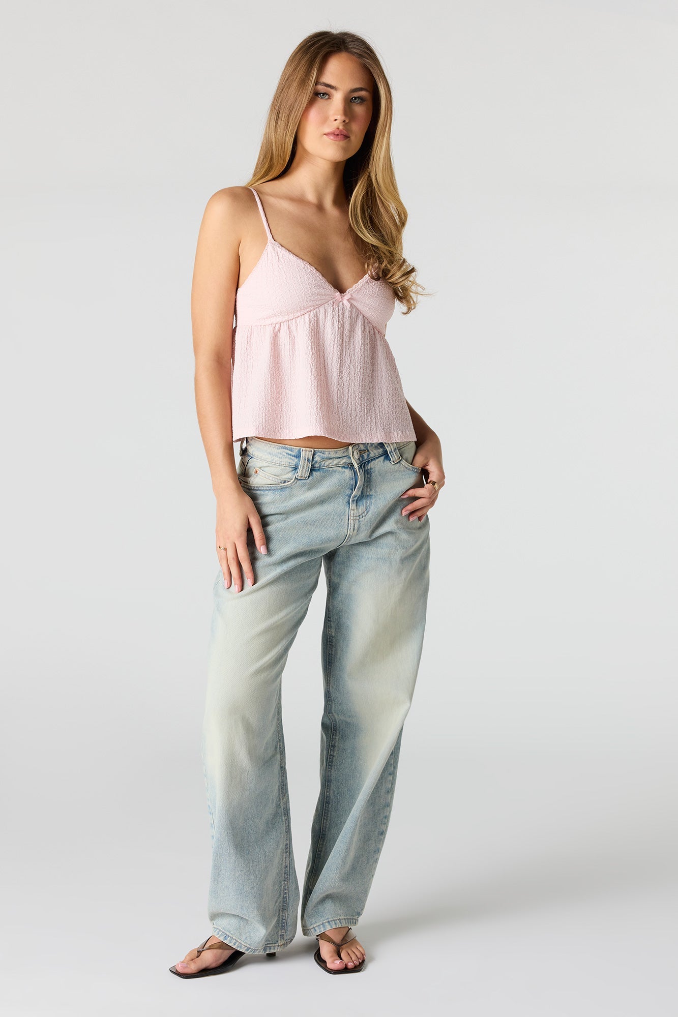 Textured V-Neck Babydoll Tank