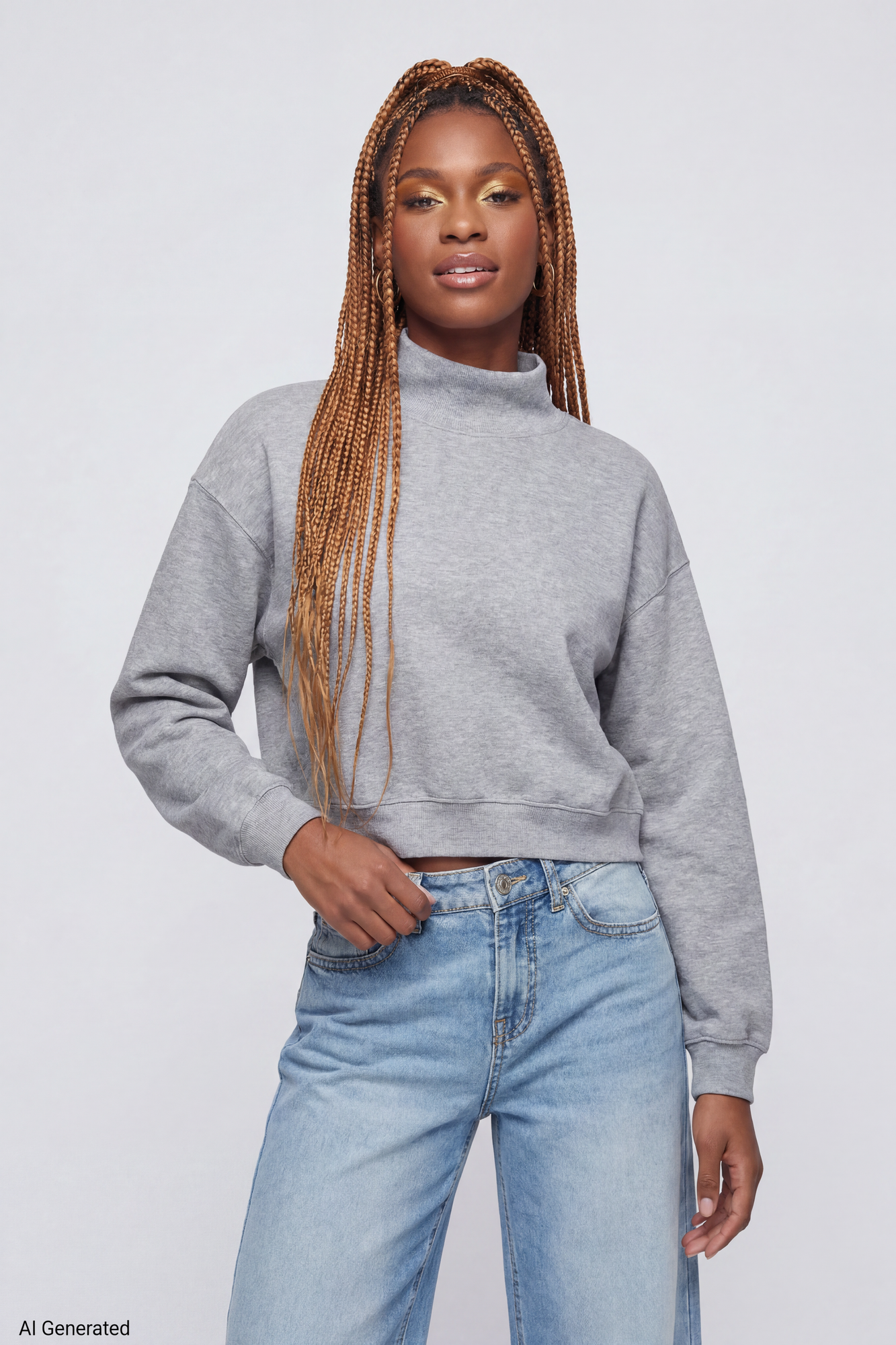 Fleece Boxy Mock Neck Sweatshirt