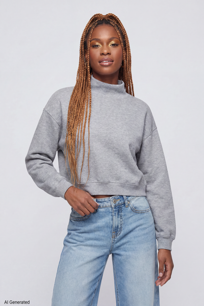 Fleece Boxy Mock Neck Sweatshirt