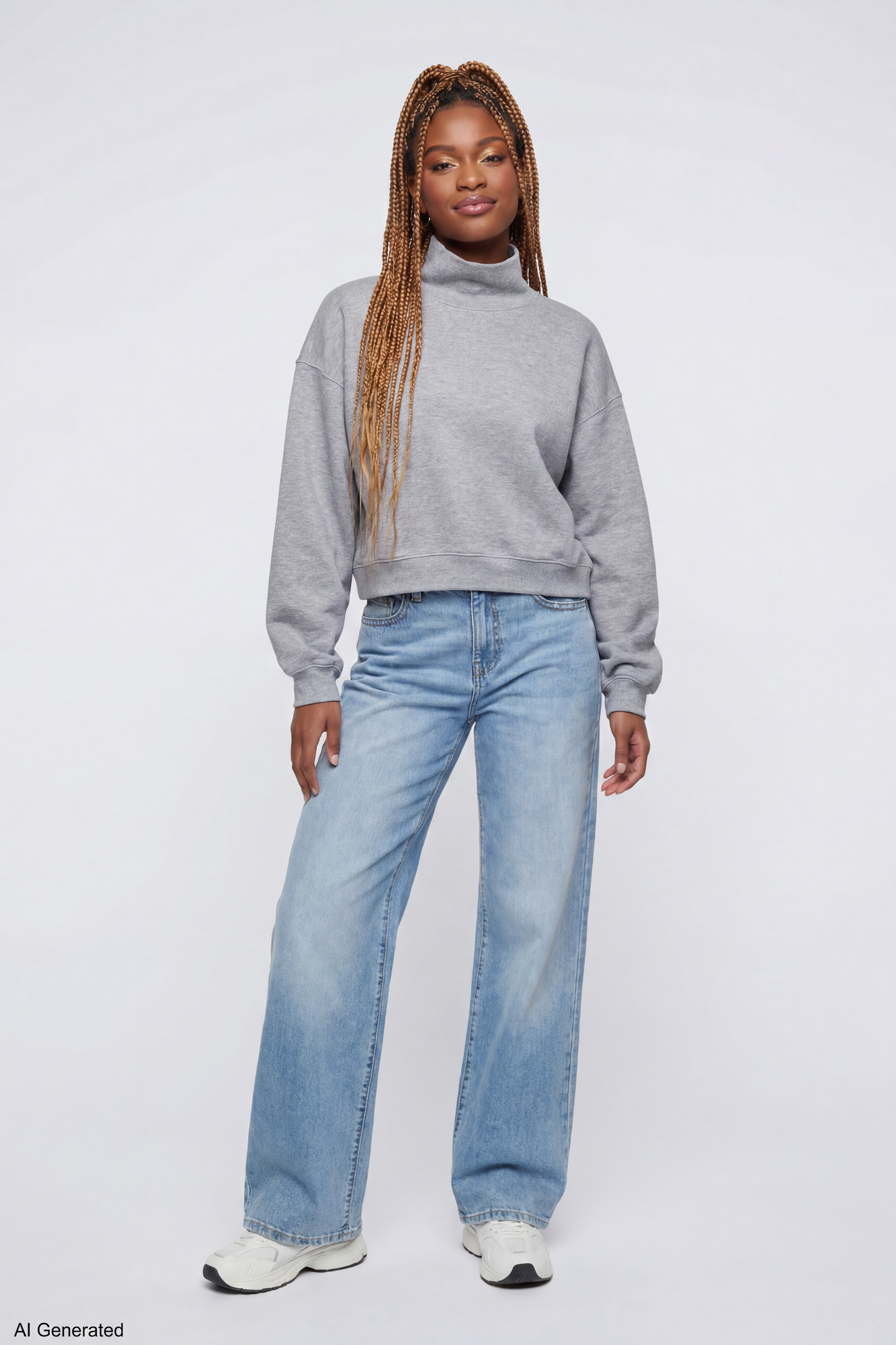 Fleece Boxy Mock Neck Sweatshirt