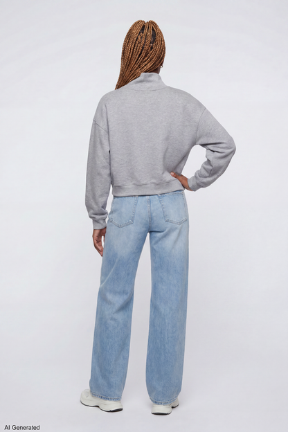 Fleece Boxy Mock Neck Sweatshirt