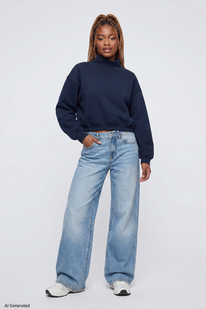 Fleece Boxy Mock Neck Sweatshirt