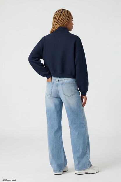 Fleece Boxy Mock Neck Sweatshirt