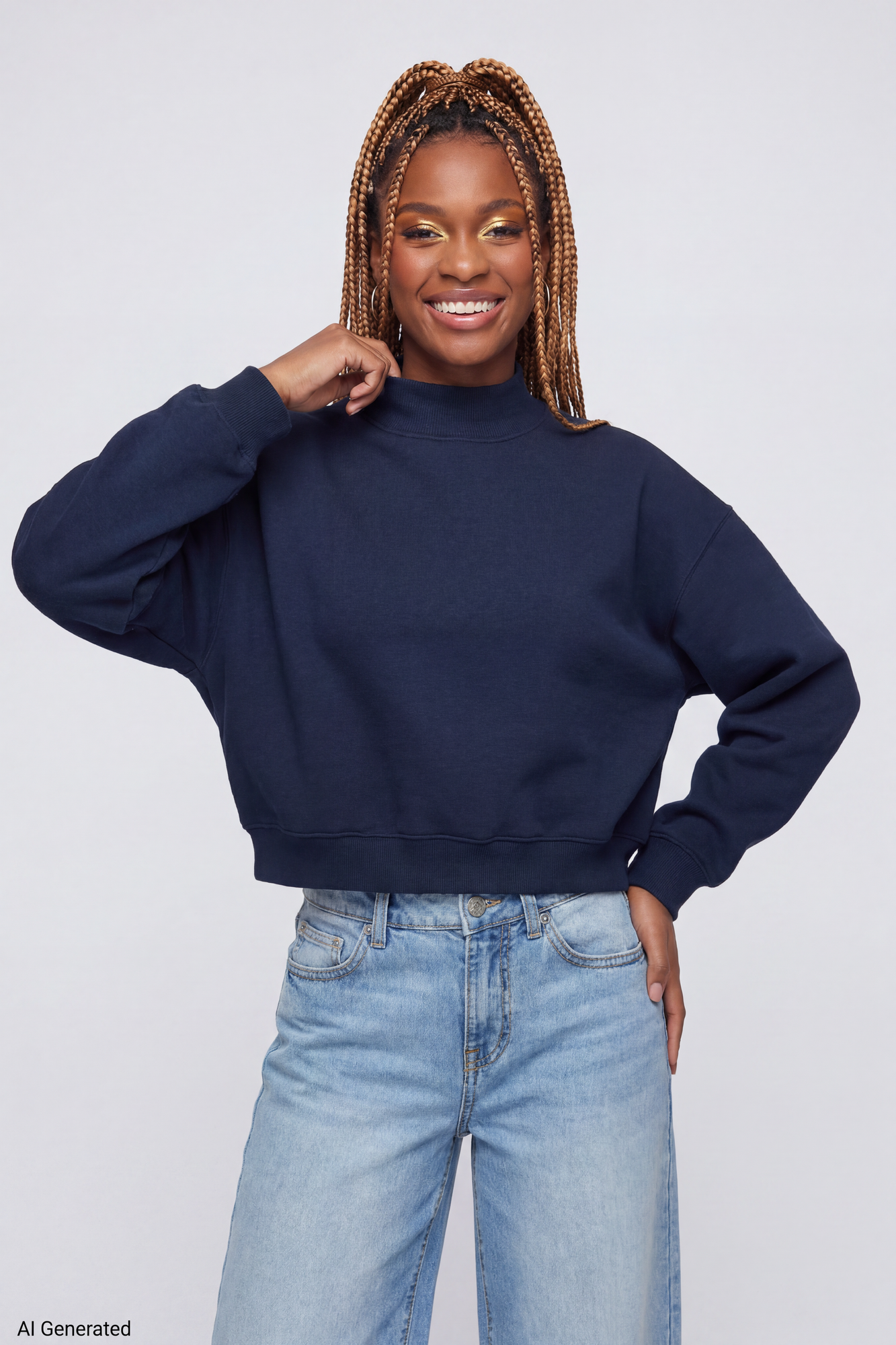 Fleece Boxy Mock Neck Sweatshirt