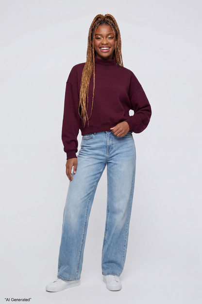 Fleece Boxy Mock Neck Sweatshirt
