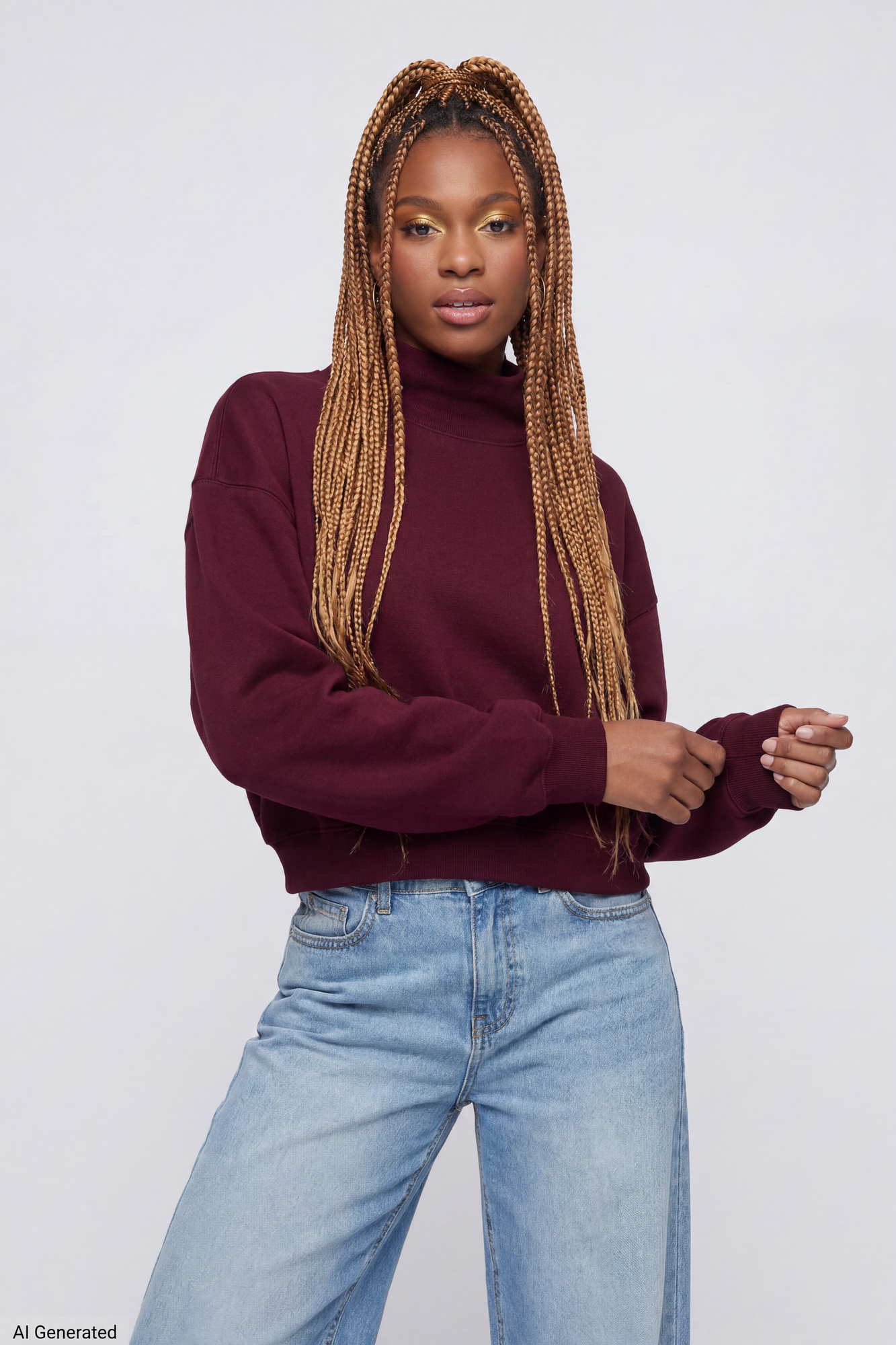 Fleece Boxy Mock Neck Sweatshirt
