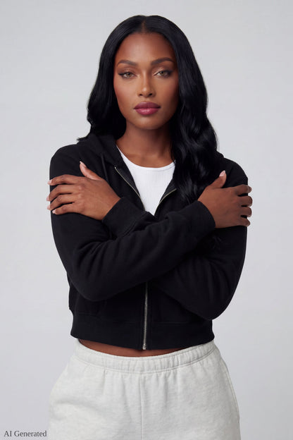 Fleece Cropped Zip Hoodie