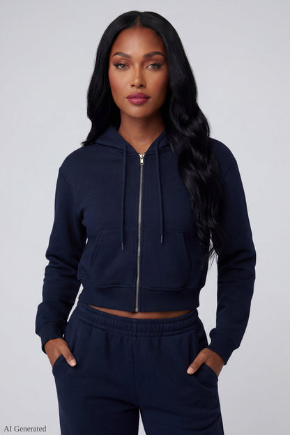 Fleece Cropped Zip Hoodie