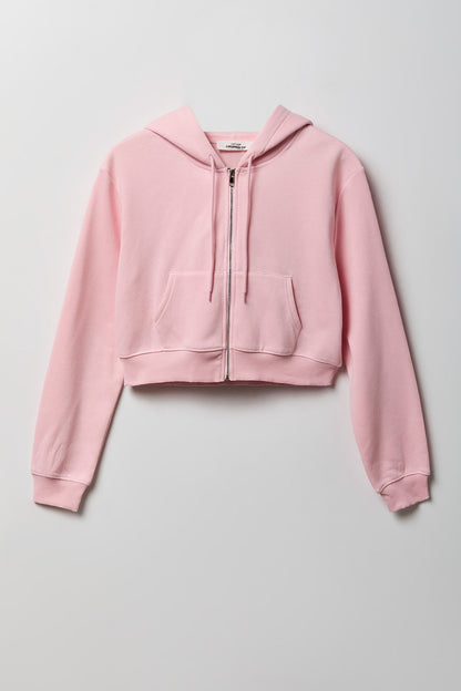 Fleece Cropped Zip Hoodie