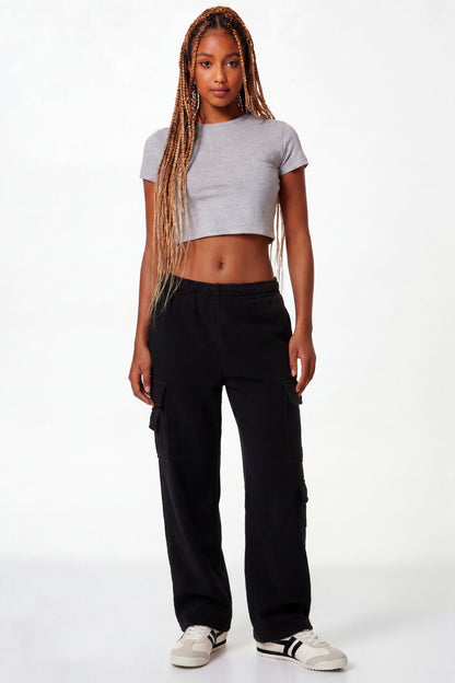 Fleece Low Rise Wide Leg Cargo Sweatpant