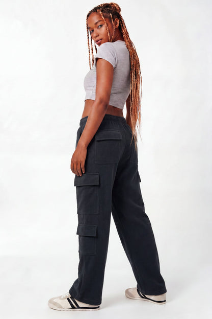 Fleece Low Rise Wide Leg Cargo Sweatpant