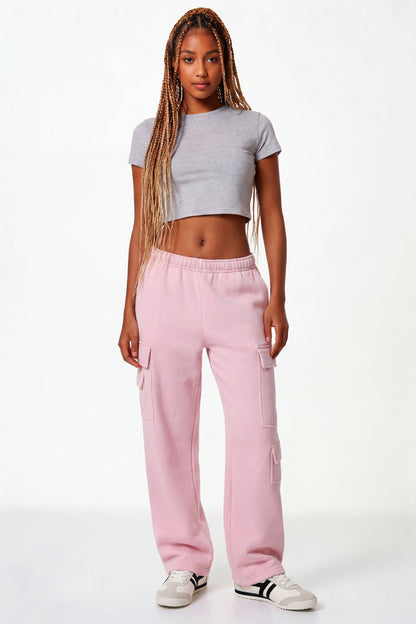 Fleece Low Rise Wide Leg Cargo Sweatpant